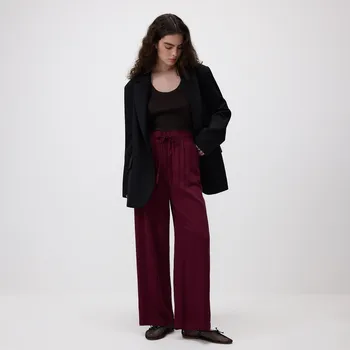 Dámské kalhoty Reserved Široké viskózové kalhoty Bordó S