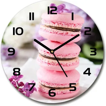 Hodiny Skleněné nástěnné hodiny kulaté Zákusky