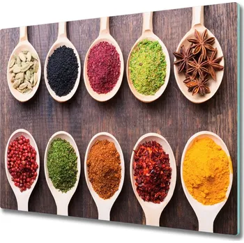 Kuchyňské prkénko Skleněná krájecí deska Barevné koření 60x52 cm