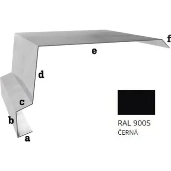 plechová krytina BLIX Pozink tl. 0,5 mm Závětrná lišta horní r.š. 416 RAL 9005 Černa