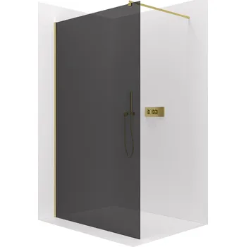 CERANO - Sprchová zástěna Walk-in Onyx Round L/P - 8 mm - kulatá vzpěra - zlatá kartáčovaná, grafitové sklo - 120x200 cm