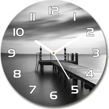 Hodiny Skleněné hodiny kulaté Molo nad jezerem