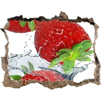 Fototapeta Nálepka 3D díra na zeď Jahody a voda