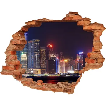 Fototapeta Fototapeta díra na zeď Hongkong noc