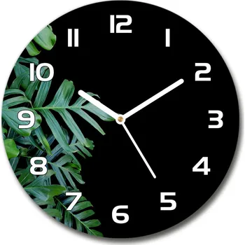Hodiny Skleněné nástěnné hodiny kulaté Monstera