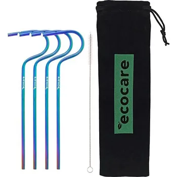 ECOCARE Ekologická kovová brčka Duhová 4 ks