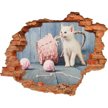 Fototapeta Díra 3D fototapeta nástěnná Bílá kočka