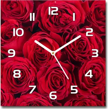 Hodiny Skleněné nástěnné hodiny čtverec Růže