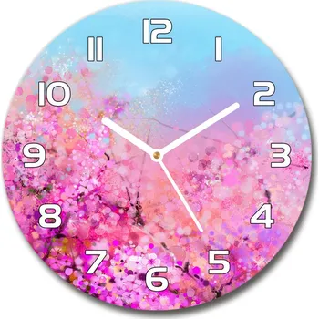 Hodiny Skleněné hodiny kulaté Květy višně