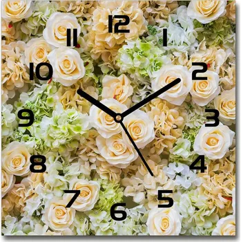 Hodiny Skleněné nástěnné hodiny čtverec Růže
