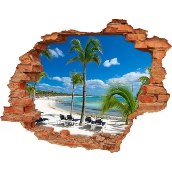 Fototapeta Díra 3D ve zdi nálepka Maledivy pláž