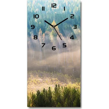 Hodiny Nástěnné skleněné hodiny Mlha nad lesem