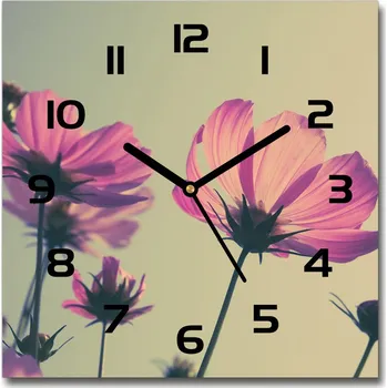 Hodiny Skleněné hodiny čtverec Růžové květiny