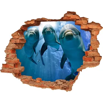 Fototapeta Díra 3D fototapeta na stěnu Tři delfíni