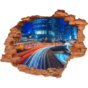 Fototapeta Fototapeta díra na zeď 3D Hongkong noc