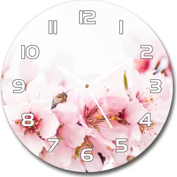 Hodiny Skleněné hodiny kulaté Květy višně