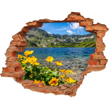 Fototapeta Díra 3D ve zdi nálepka Jezero v horách