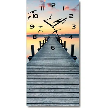 Hodiny Nástěnné skleněné hodiny Dřevěné molo