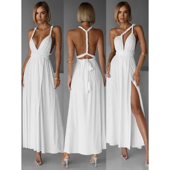 Dámské šaty Bílé elegantní šaty KATIE s vázáním