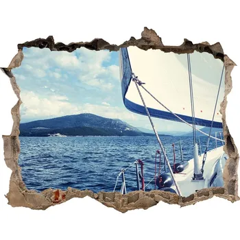 Fototapeta Díra 3D ve zdi nálepka Plachetnice na pozadí moře