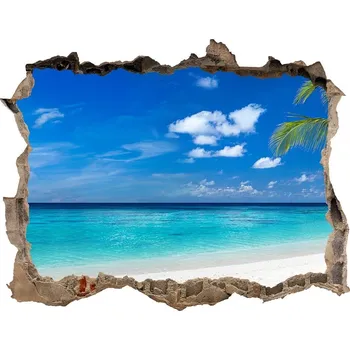 Fototapeta Díra 3D ve zdi nálepka Tropická pláž