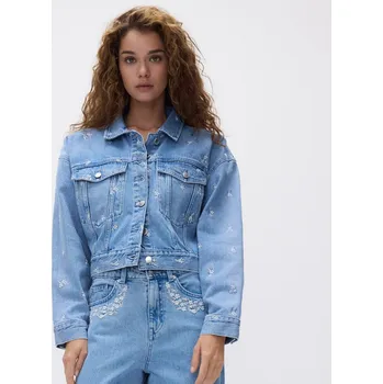 Dámský kabát Reserved - Džínová bunda s vyšívaným vzorem - modrá - 7805B-50J - 7805B-50J-M