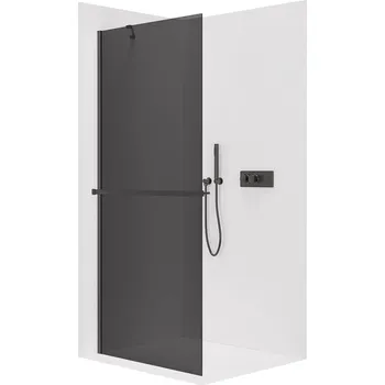 CERANO - Sprchová zástěna Walk-in Onyx Y L/P - 8 mm + polička/držák na ručníky - černá matná, grafitové sklo - 50x200 cm