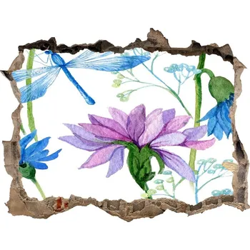 Fototapeta Samolepící díra na stěnu Květiny a vážky