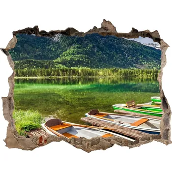 Fototapeta Díra 3D ve zdi nálepka Loďka na jezeře