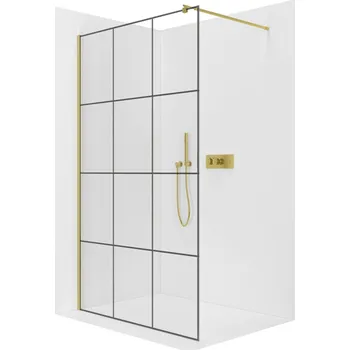 CERANO - Sprchová zástěna Walk-in Onyx Round L/P - 8 mm - kulatá vzpěra - zlatá kartáčovaná, industriální sklo - 130x200 cm