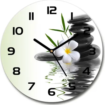 Hodiny Skleněné hodiny kulaté Orchidej a kamení