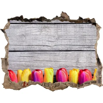Fototapeta Samolepící nálepka Tulipány na dřevě