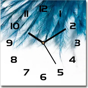 Hodiny Skleněné hodiny čtverec Modrá pírka