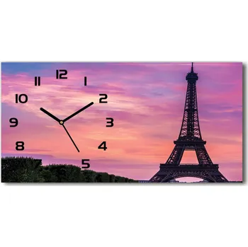 Hodiny WallMuralia.cz Skleněné hodiny na stěnu Eiffelova věž Paříž pl_zsp_60x30_f_74472926