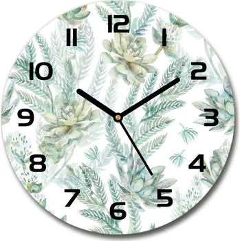Hodiny Skleněné hodiny kulaté Květiy a listí