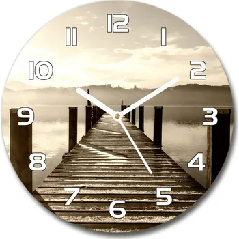 Hodiny Skleněné hodiny kulaté Dřevěné molo