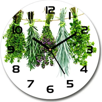 Hodiny Skleněné hodiny kulaté Bylinky na provázku