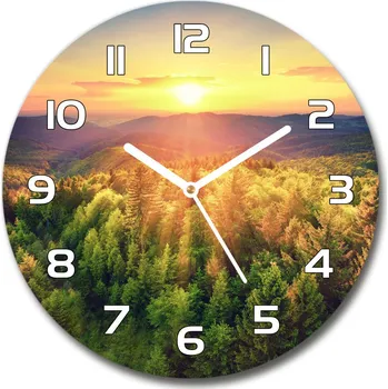 Hodiny Skleněné hodiny kulaté Les západ slunce