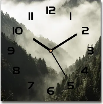Hodiny Skleněné hodiny na stěnu Mlha nad lesem