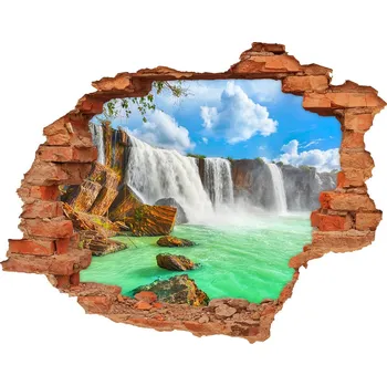 Fototapeta Díra 3D ve zdi nálepka Cihla kaskáda