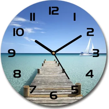 Hodiny Skleněné hodiny kulaté Dřevěné molo
