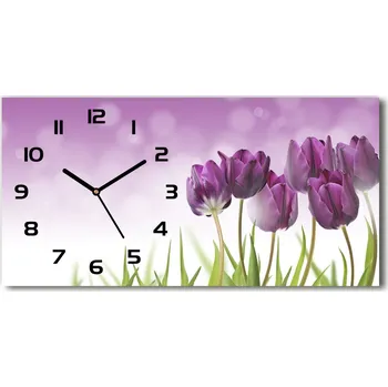 Hodiny Skleněné hodiny na stěnu Fialové tulipány