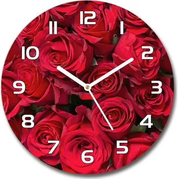 Hodiny Skleněné hodiny kulaté Červené růže