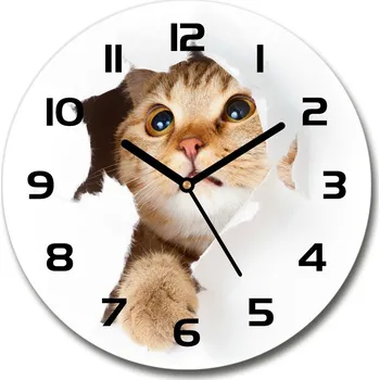 Hodiny Skleněné hodiny kulaté Kočka v díře