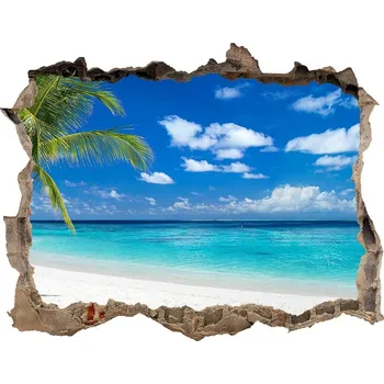 Fototapeta Díra 3D ve zdi nálepka Tropická pláž