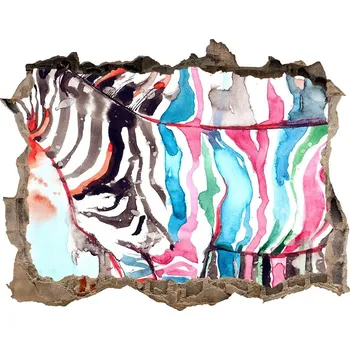 Fototapeta Samolepící díra zeď 3D Barevná zebra