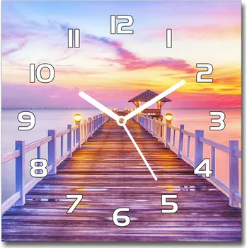 Hodiny Skleněné hodiny čtverec Dřevěné molo