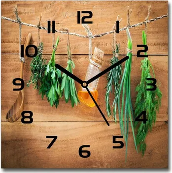 Hodiny Skleněné hodiny čtverec Bylinky na provázku