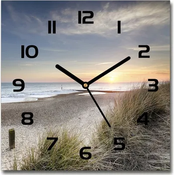 Hodiny Skleněné hodiny západ slunce a duny 30x30 Západ slunce a duny