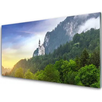 Obraz Obraz na skle Zámek v Horách Les Krajina 120x60 cm 2 Přívěsky